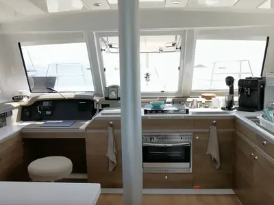 Galley of Sunny, a Bali Catspace catamaran at Municipal Unit of Lefkada, Greece